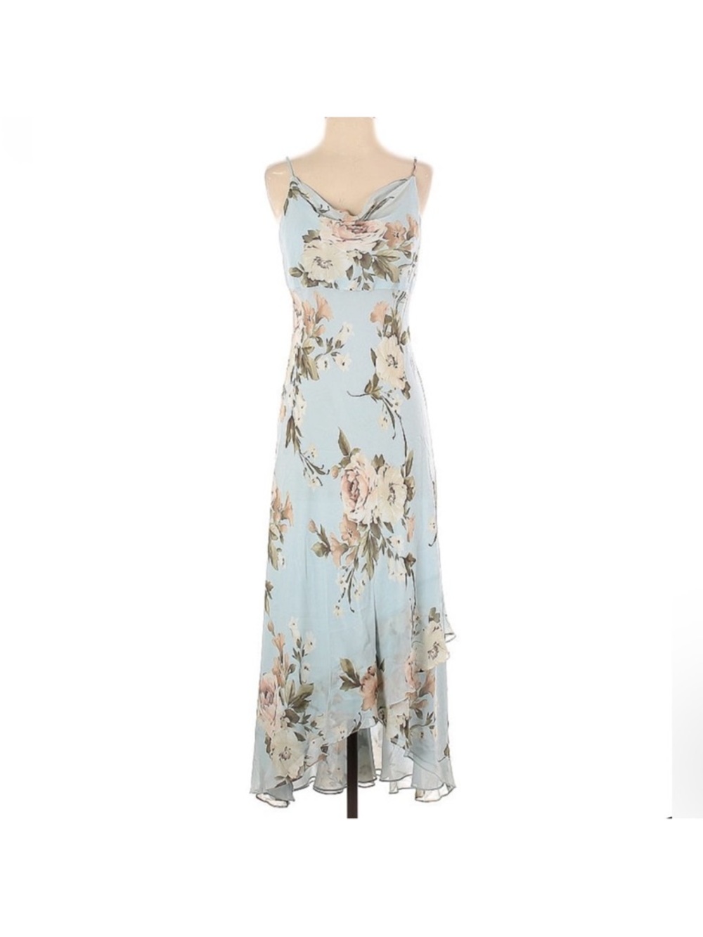 Ann Taylor Sky Blue Floral High-Low Slip Dress